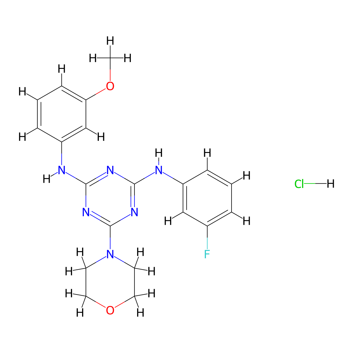 N2-(3-fluorophenyl)-N4-(3-methoxyphenyl)-6-morpholino-1,3,5-triazine-2,4-diamine hydrochloride molecular structure, CAS 1179434-54-8