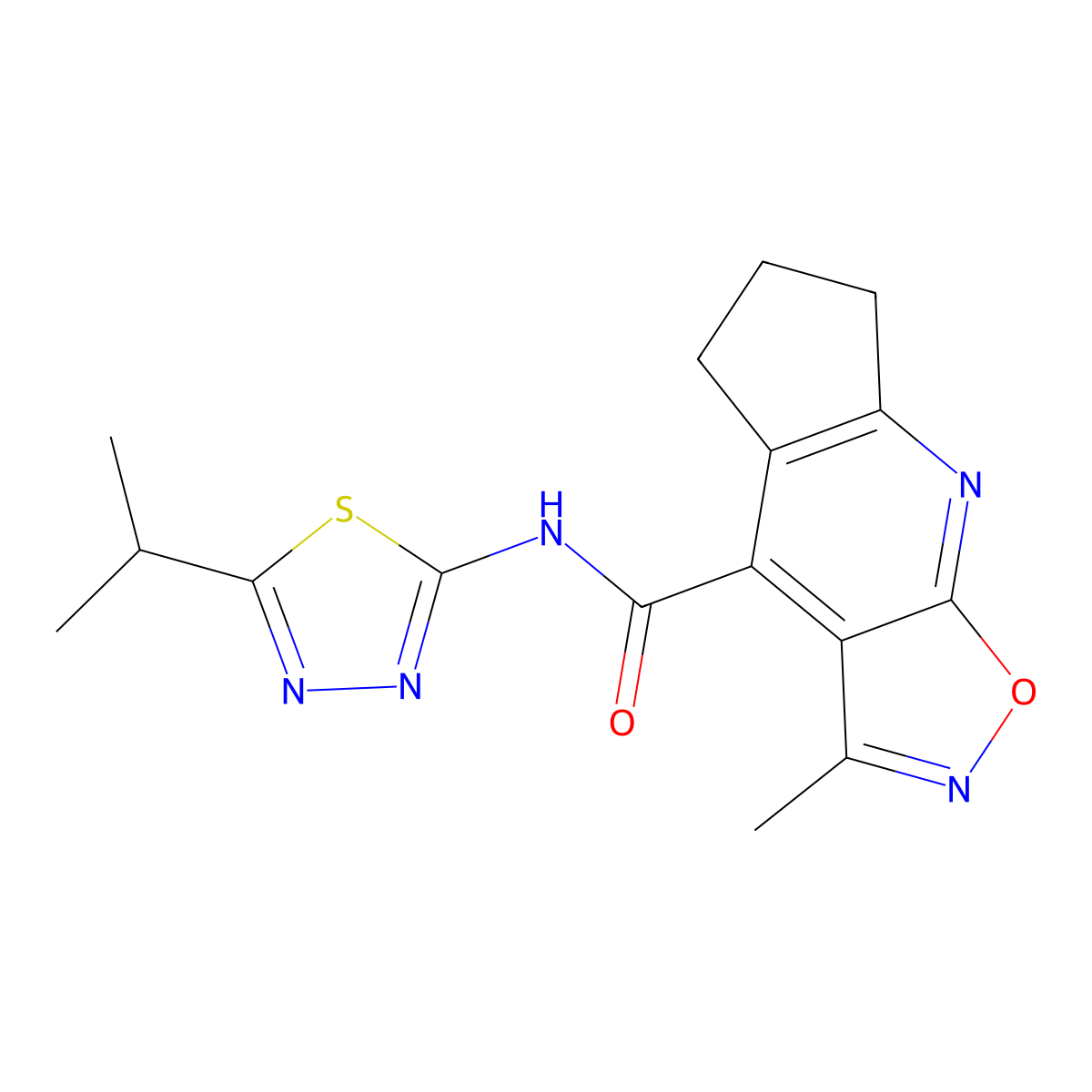 3-methyl-N-[(2E)-5-(propan-2-yl)-1,3,4-thiadiazol-2(3H)-ylidene]-6,7-dihydro-5H-cyclopenta[b][1,2]oxazolo[4,5-e]pyridine-4-carboxamide molecular structure, CAS 1179434-61-7