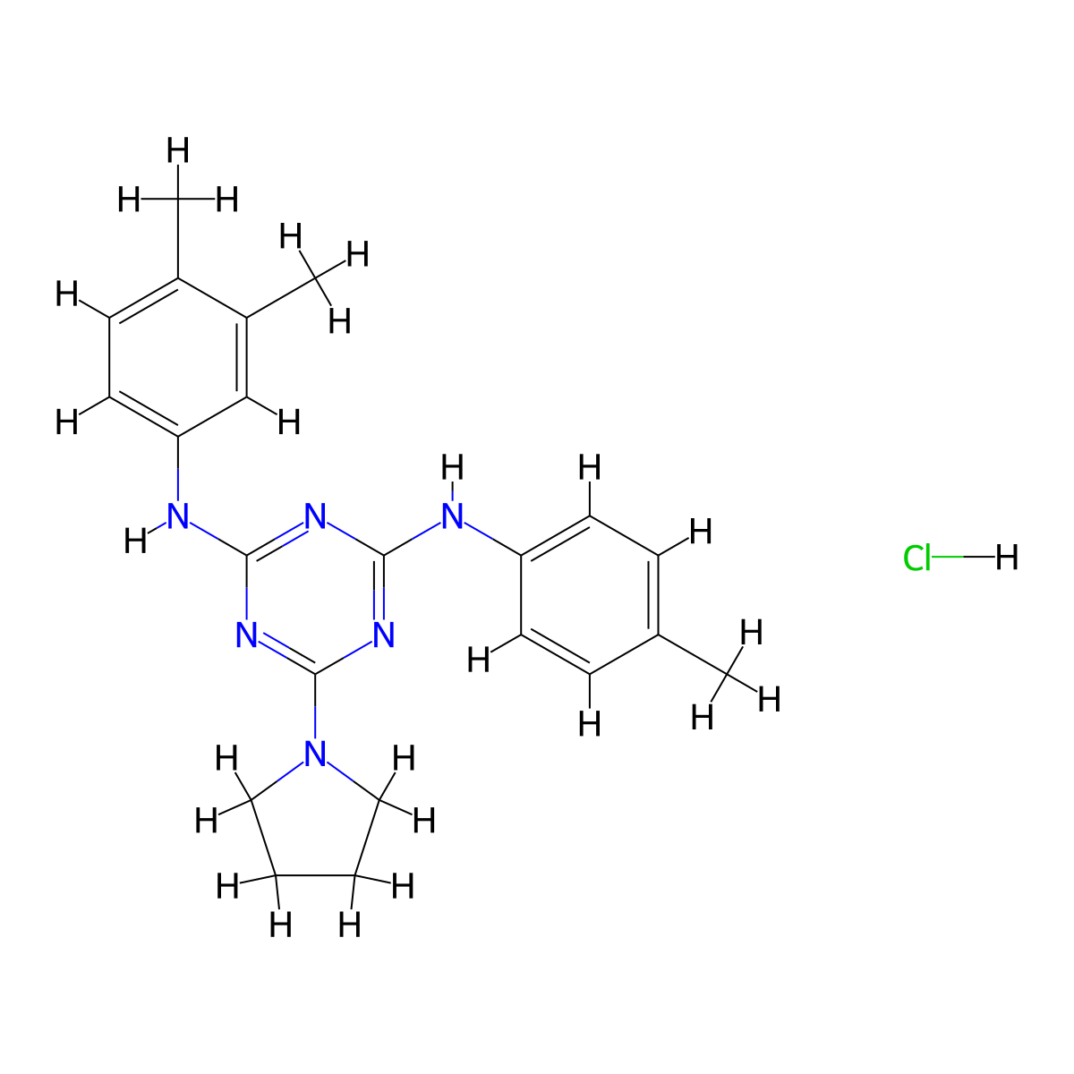 N2-(3,4-dimethylphenyl)-6-(pyrrolidin-1-yl)-N4-(p-tolyl)-1,3,5-triazine-2,4-diamine hydrochloride molecular structure, CAS 1179435-37-0