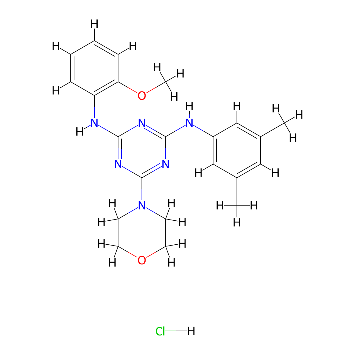 N2-(3,5-dimethylphenyl)-N4-(2-methoxyphenyl)-6-morpholino-1,3,5-triazine-2,4-diamine hydrochloride molecular structure, CAS 1179435-53-0