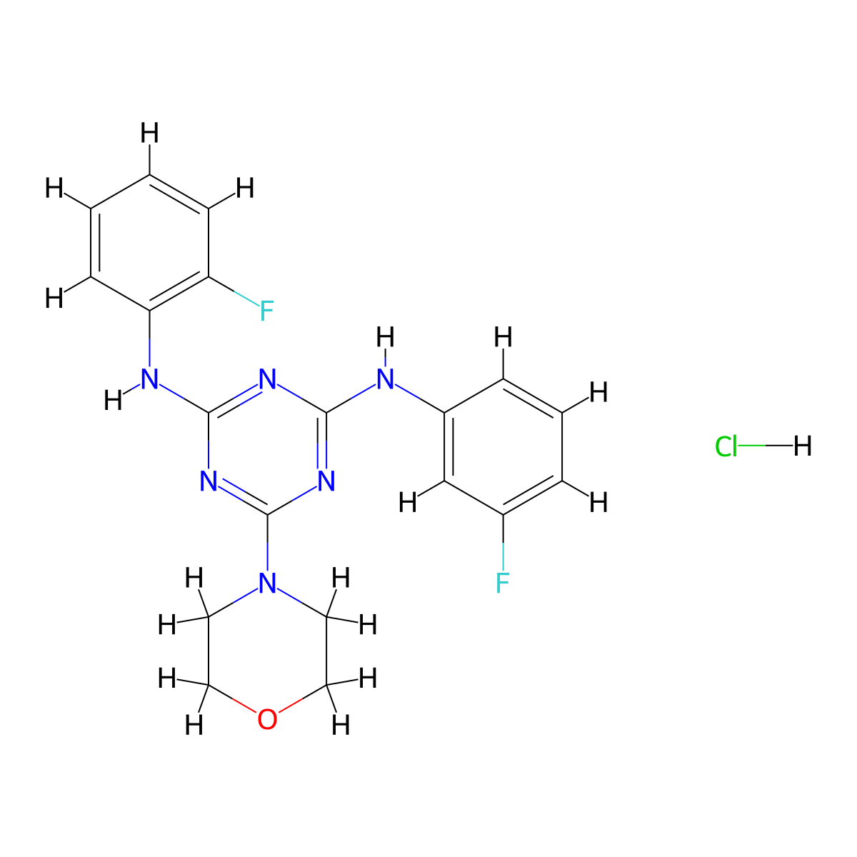 N2-(2-Fluorophenyl)-N4-(3-fluorophenyl)-6-(morpholin-4-YL)-1,3,5-triazine-2,4-diamine hydrochloride molecular structure, CAS 1179435-54-1
