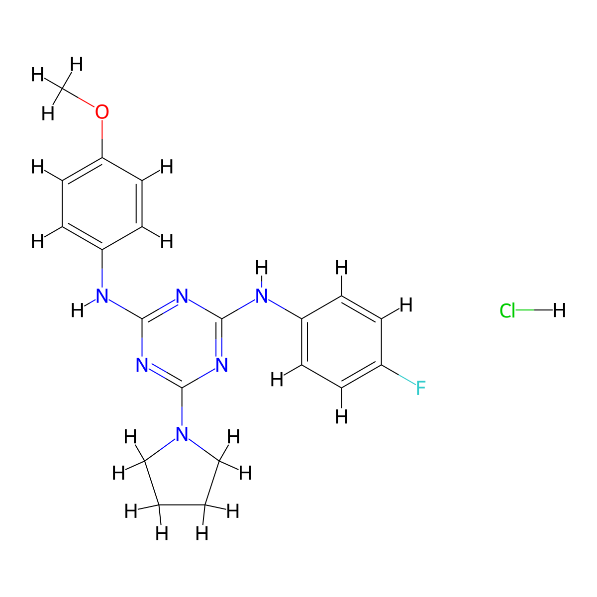 N2-(4-fluorophenyl)-N4-(4-methoxyphenyl)-6-(pyrrolidin-1-yl)-1,3,5-triazine-2,4-diamine hydrochloride molecular structure, CAS 1179435-55-2