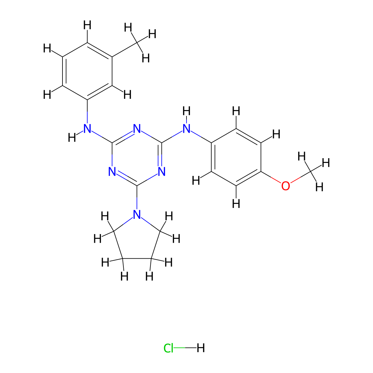 N2-(4-methoxyphenyl)-6-(pyrrolidin-1-yl)-N4-(m-tolyl)-1,3,5-triazine-2,4-diamine hydrochloride molecular structure, CAS 1179435-62-1