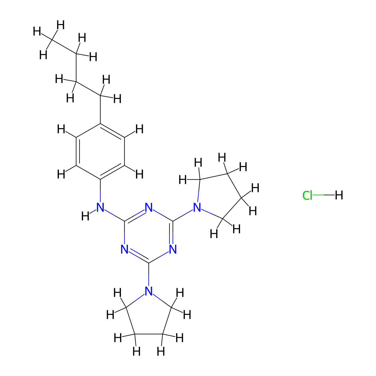 N-(4-butylphenyl)-4,6-bis(pyrrolidin-1-yl)-1,3,5-triazin-2-amine hydrochloride molecular structure, CAS 1179437-49-0
