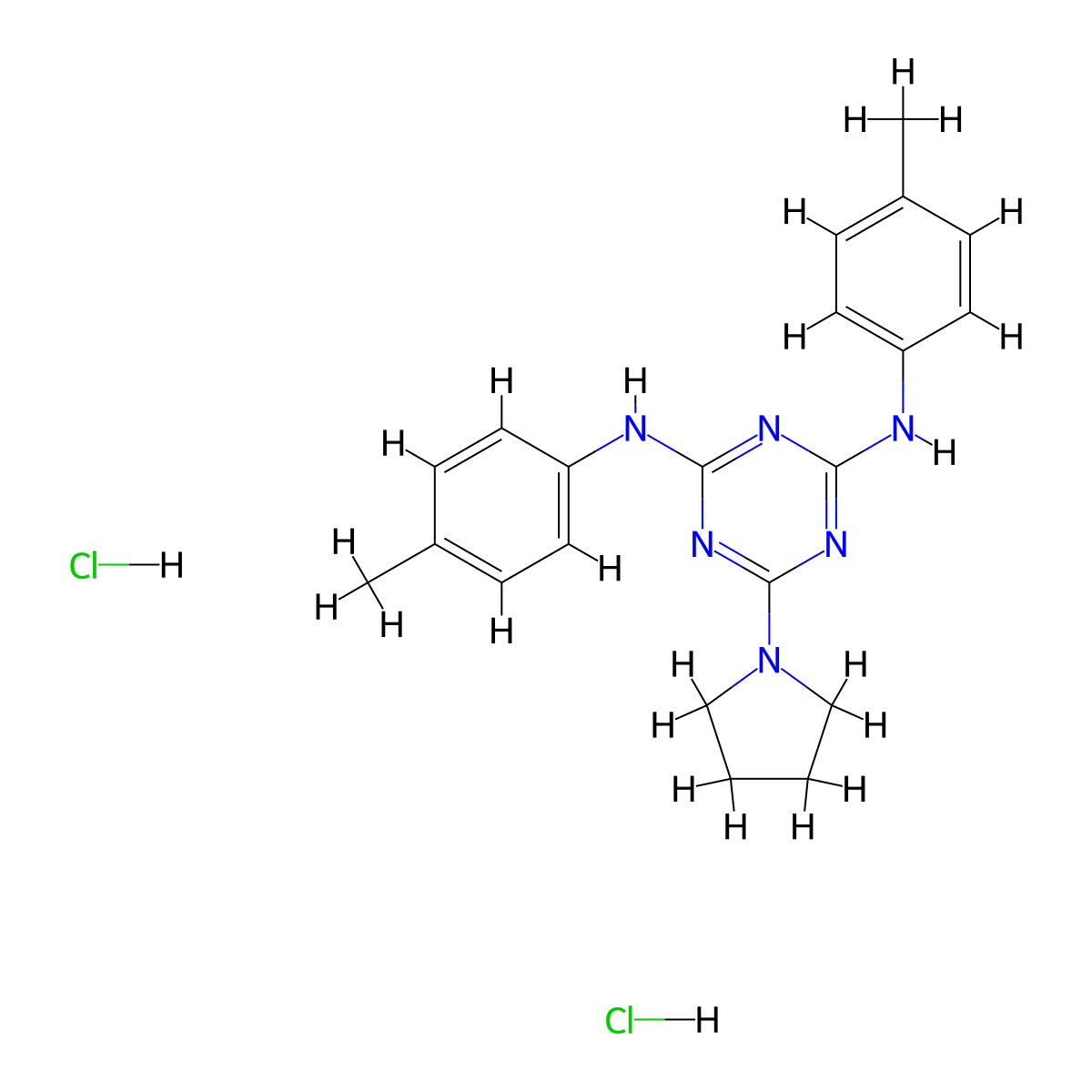 N2,N4-bis(4-methylphenyl)-6-(pyrrolidin-1-yl)-1,3,5-triazine-2,4-diamine dihydrochloride molecular structure, CAS 1179438-48-2