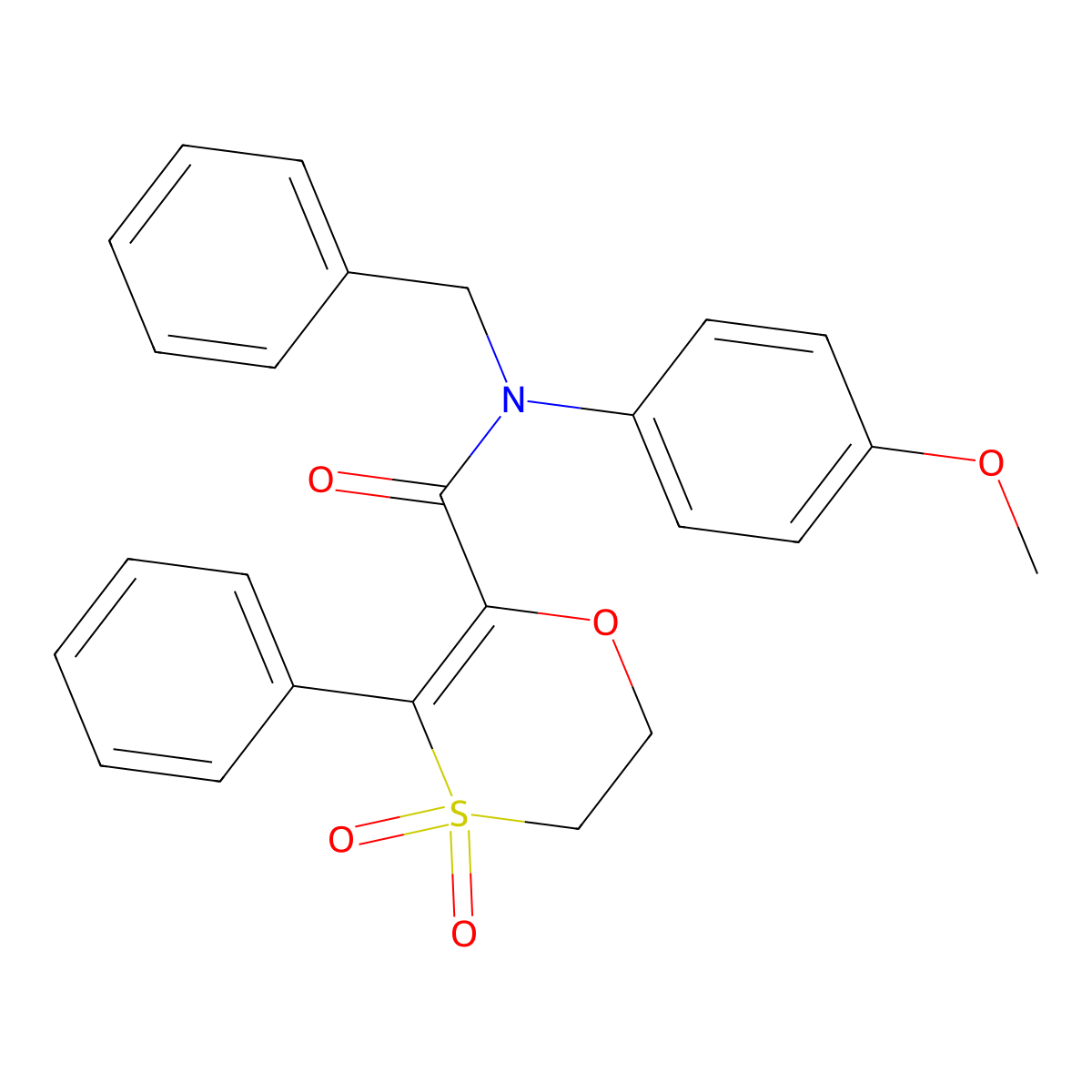 N-benzyl-N-(4-methoxyphenyl)-3-phenyl-5,6-dihydro-1,4-oxathiine-2-carboxamide 4,4-dioxide molecular structure, CAS 1179438-68-6