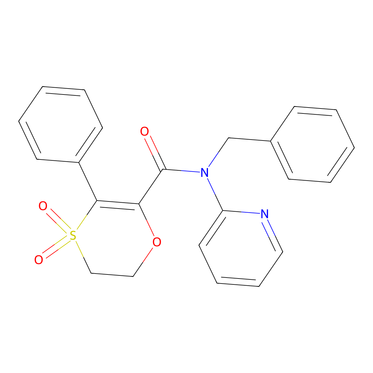 N-benzyl-3-phenyl-N-(pyridin-2-yl)-5,6-dihydro-1,4-oxathiine-2-carboxamide 4,4-dioxide molecular structure, CAS 1179439-21-4