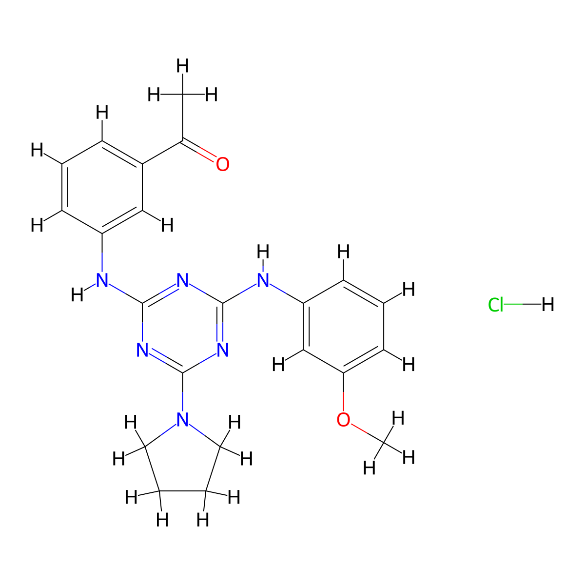 1-(3-((4-((3-Methoxyphenyl)amino)-6-(pyrrolidin-1-yl)-1,3,5-triazin-2-yl)amino)phenyl)ethanone hydrochloride molecular structure, CAS 1179439-30-5