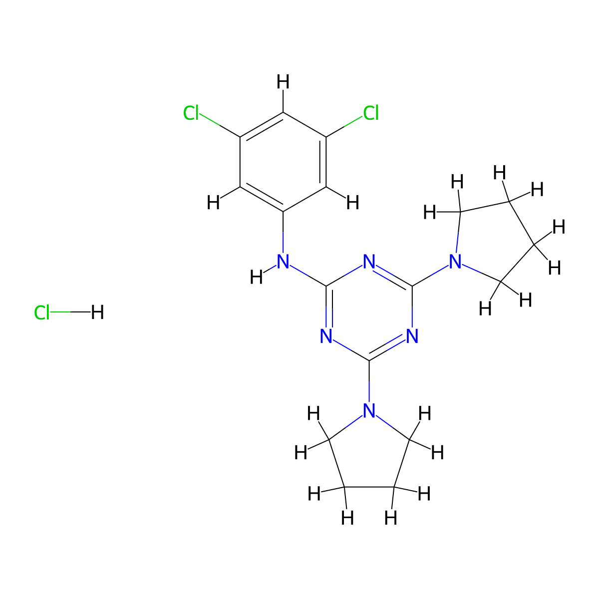 N-(3,5-dichlorophenyl)-4,6-di(pyrrolidin-1-yl)-1,3,5-triazin-2-amine hydrochloride molecular structure, CAS 1179440-06-2