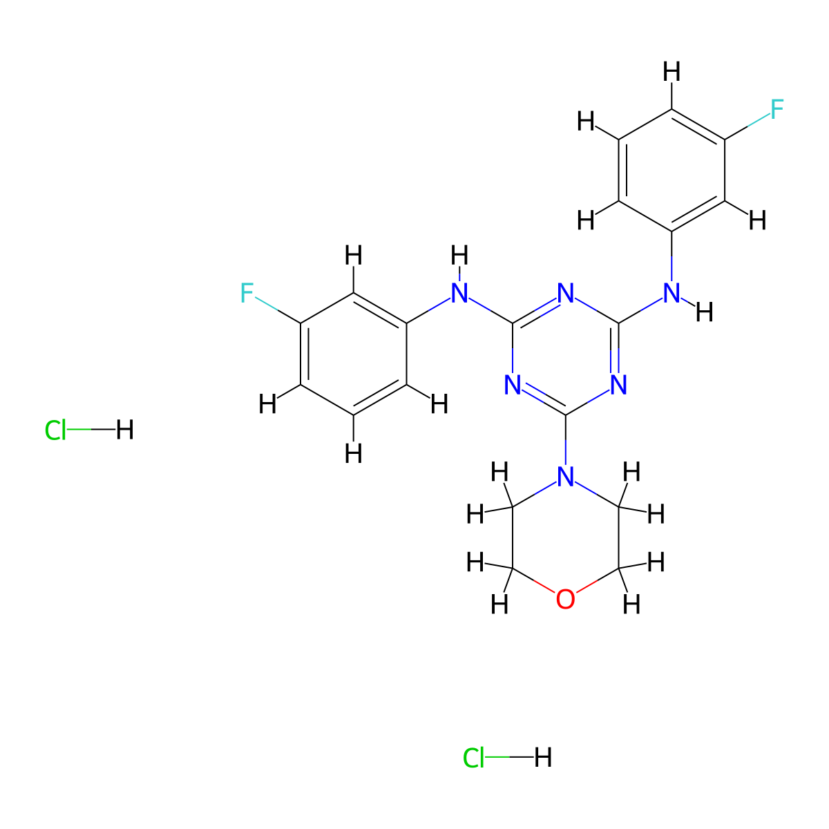 N2,N4-bis(3-fluorophenyl)-6-morpholino-1,3,5-triazine-2,4-diamine dihydrochloride molecular structure, CAS 1179440-44-8