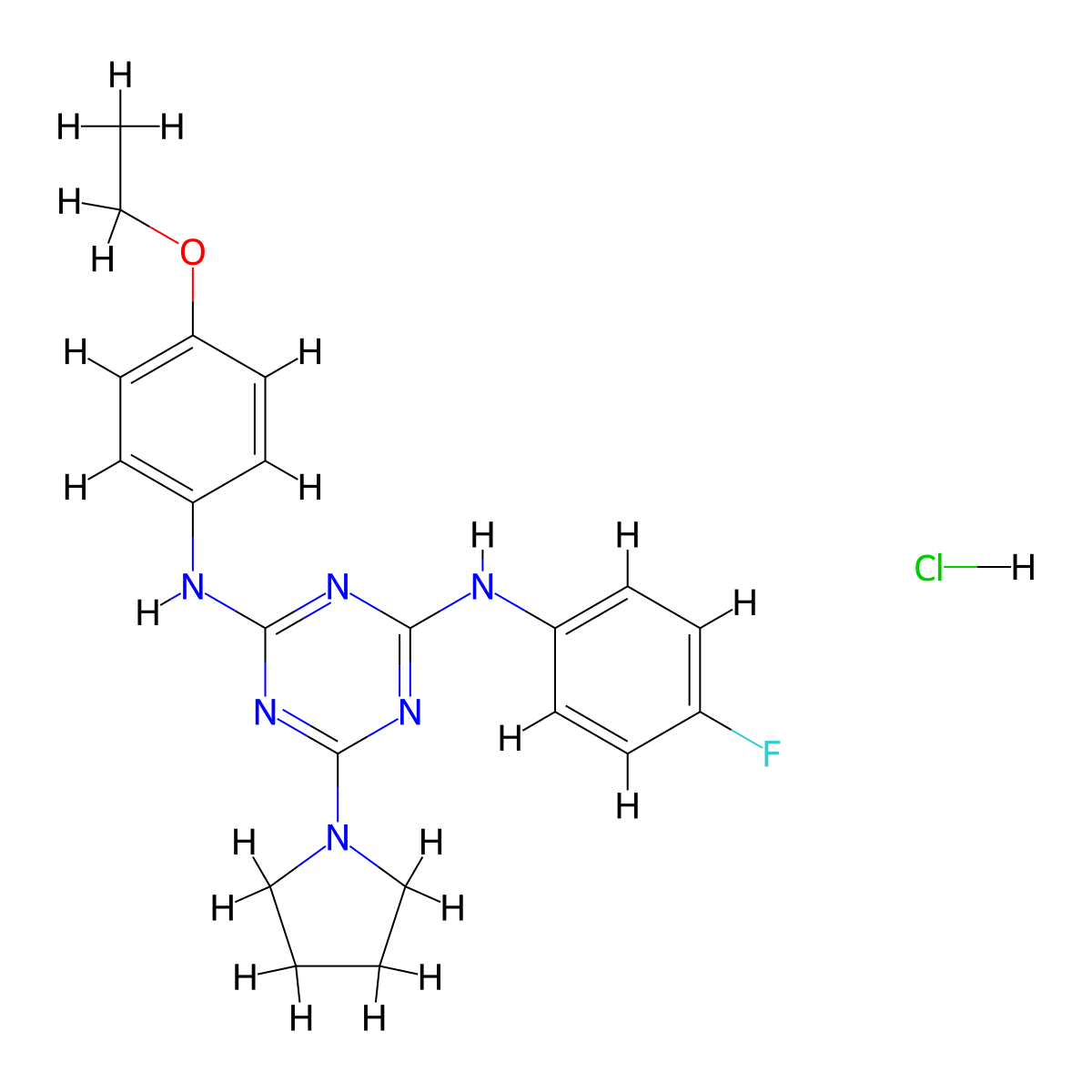 N2-(4-ethoxyphenyl)-N4-(4-fluorophenyl)-6-(pyrrolidin-1-yl)-1,3,5-triazine-2,4-diamine hydrochloride molecular structure, CAS 1179441-35-0