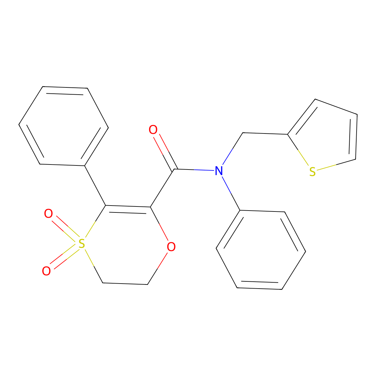 N,3-diphenyl-N-(thiophen-2-ylmethyl)-5,6-dihydro-1,4-oxathiine-2-carboxamide 4,4-dioxide molecular structure, CAS 1179442-99-9