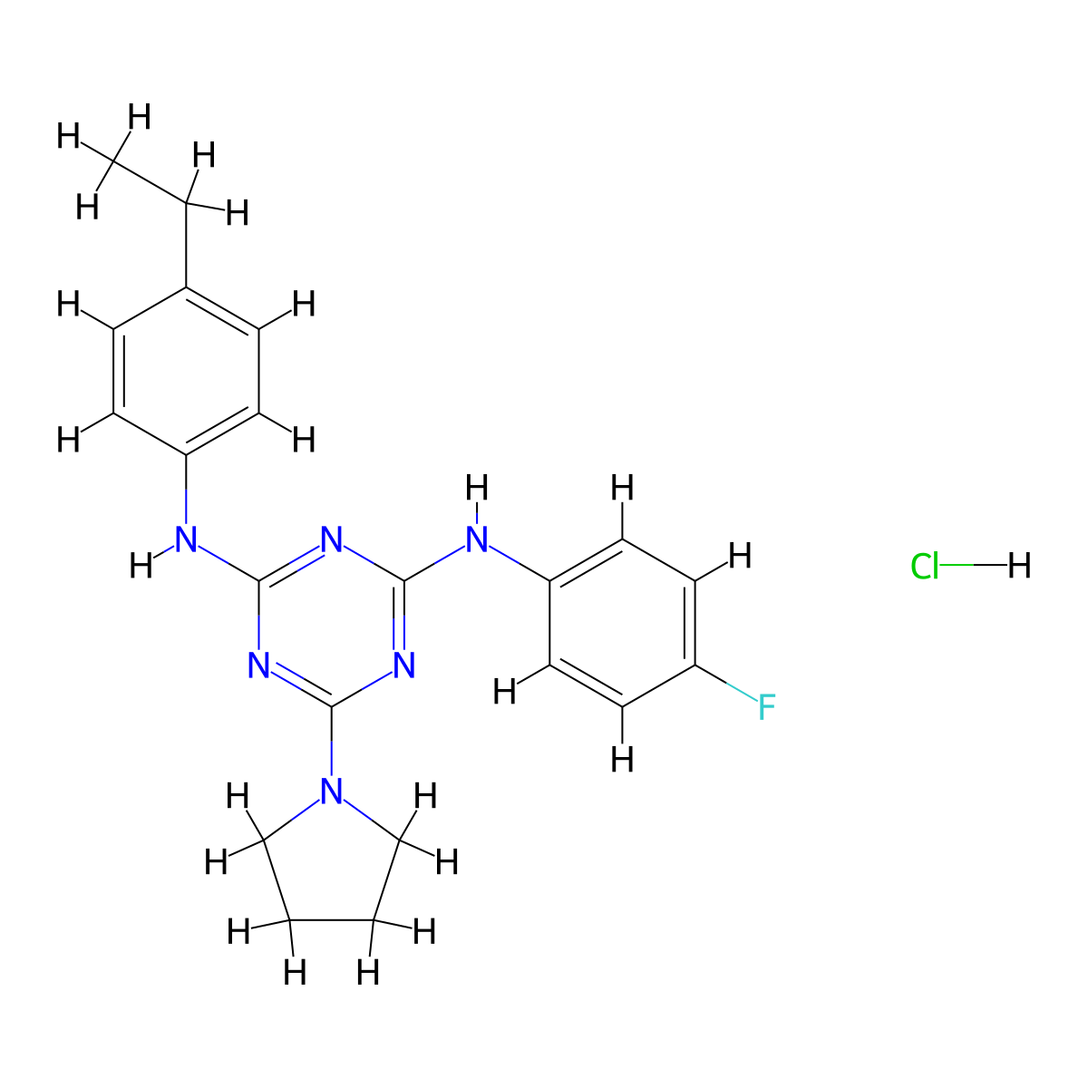 N2-(4-ethylphenyl)-N4-(4-fluorophenyl)-6-(pyrrolidin-1-yl)-1,3,5-triazine-2,4-diamine hydrochloride molecular structure, CAS 1179443-01-6