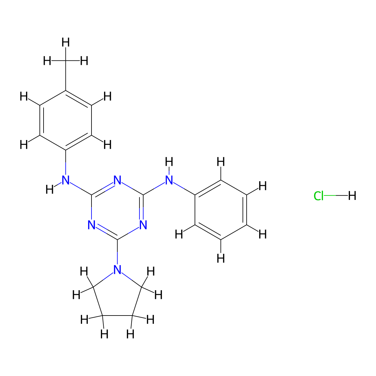 N2-phenyl-6-(pyrrolidin-1-yl)-N4-(p-tolyl)-1,3,5-triazine-2,4-diamine hydrochloride molecular structure, CAS 1179445-80-7