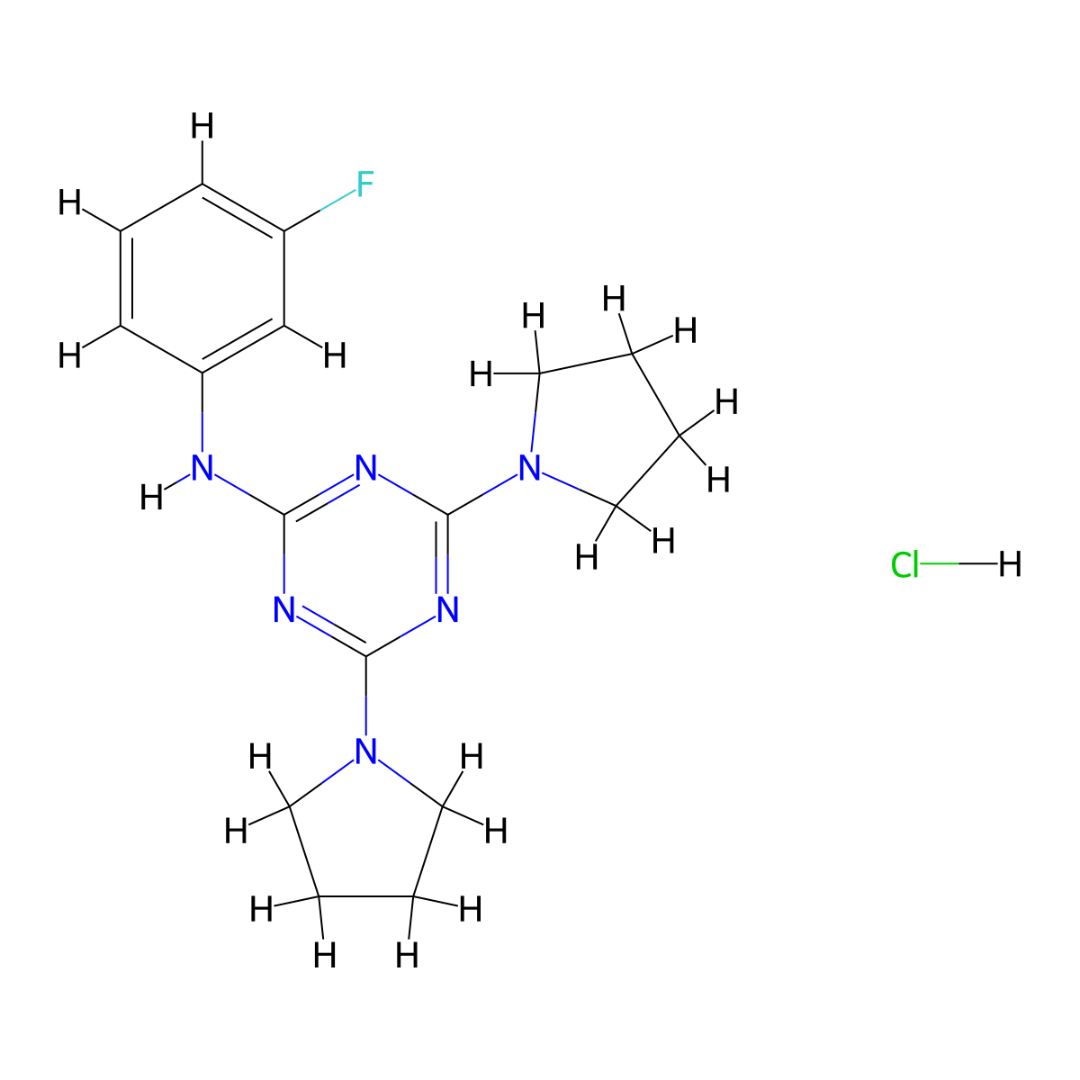 N-(3-fluorophenyl)-4,6-di(pyrrolidin-1-yl)-1,3,5-triazin-2-amine hydrochloride molecular structure, CAS 1179446-24-2