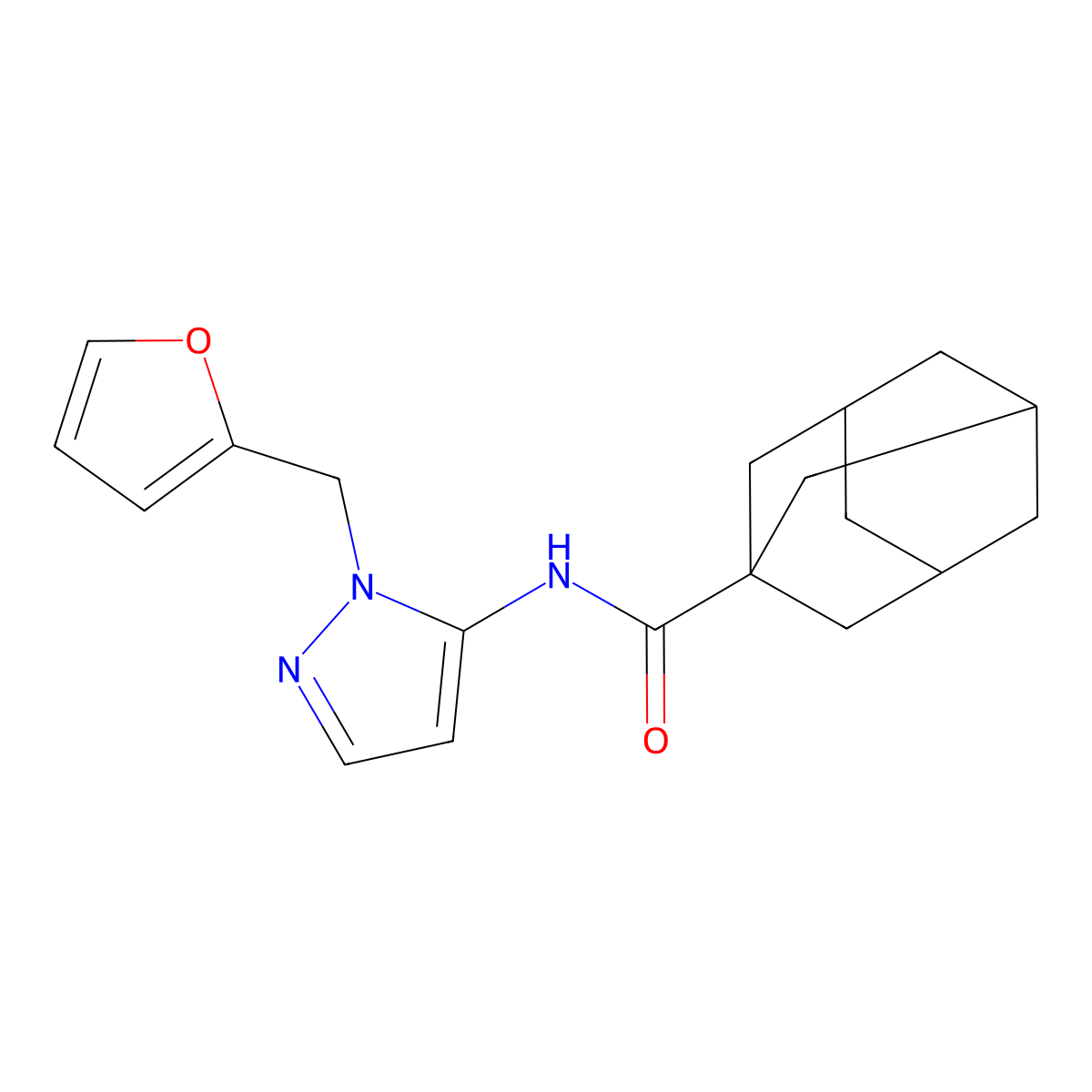 N-[1-(2-furylmethyl)-1H-pyrazol-5-yl]-1-adamantanecarboxamide molecular structure, CAS 1179446-33-3