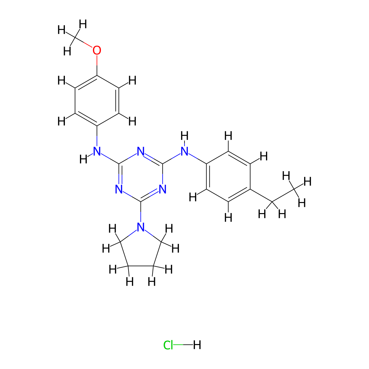 N2-(4-ethylphenyl)-N4-(4-methoxyphenyl)-6-(pyrrolidin-1-yl)-1,3,5-triazine-2,4-diamine hydrochloride molecular structure, CAS 1179446-52-6