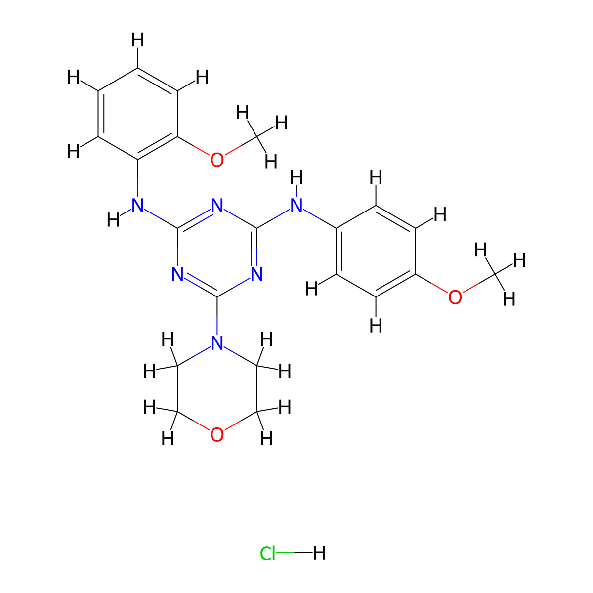 N2-(2-methoxyphenyl)-N4-(4-methoxyphenyl)-6-morpholino-1,3,5-triazine-2,4-diamine hydrochloride molecular structure, CAS 1179447-36-9