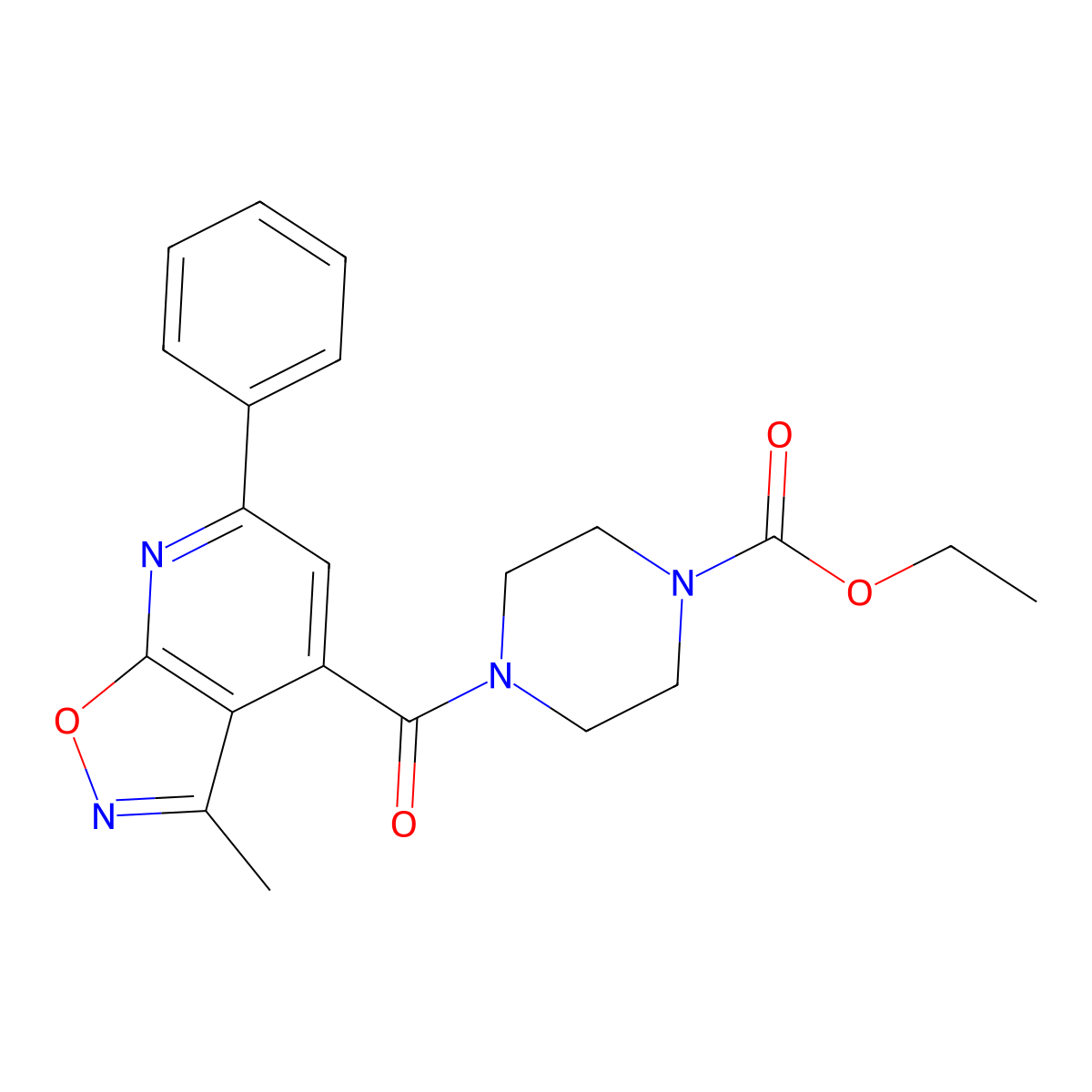 Ethyl 4-[(3-methyl-6-phenyl[1,2]oxazolo[5,4-b]pyridin-4-yl)carbonyl]piperazine-1-carboxylate molecular structure, CAS 1179449-71-8