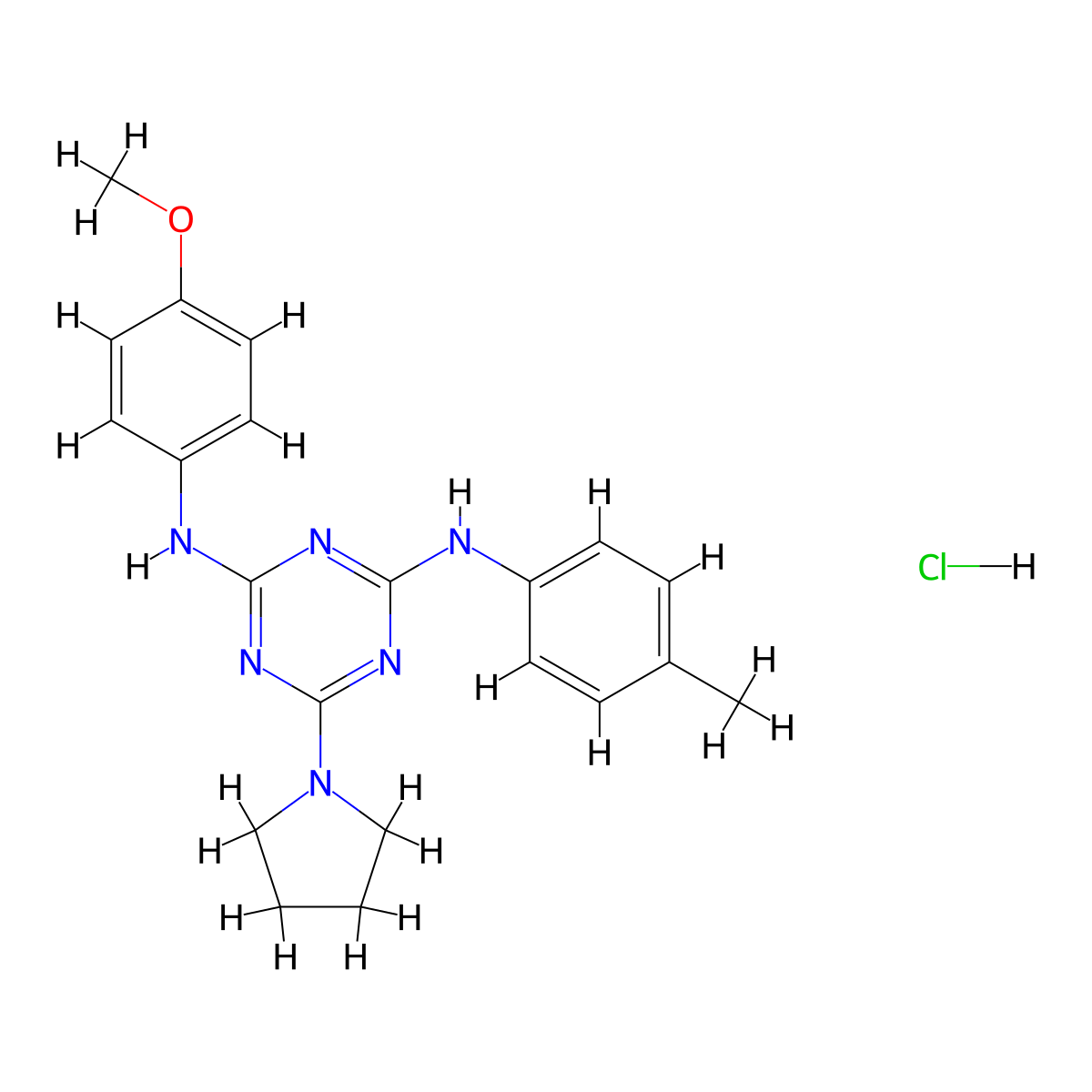 N2-(4-methoxyphenyl)-6-(pyrrolidin-1-yl)-N4-(p-tolyl)-1,3,5-triazine-2,4-diamine hydrochloride molecular structure, CAS 1179451-46-7
