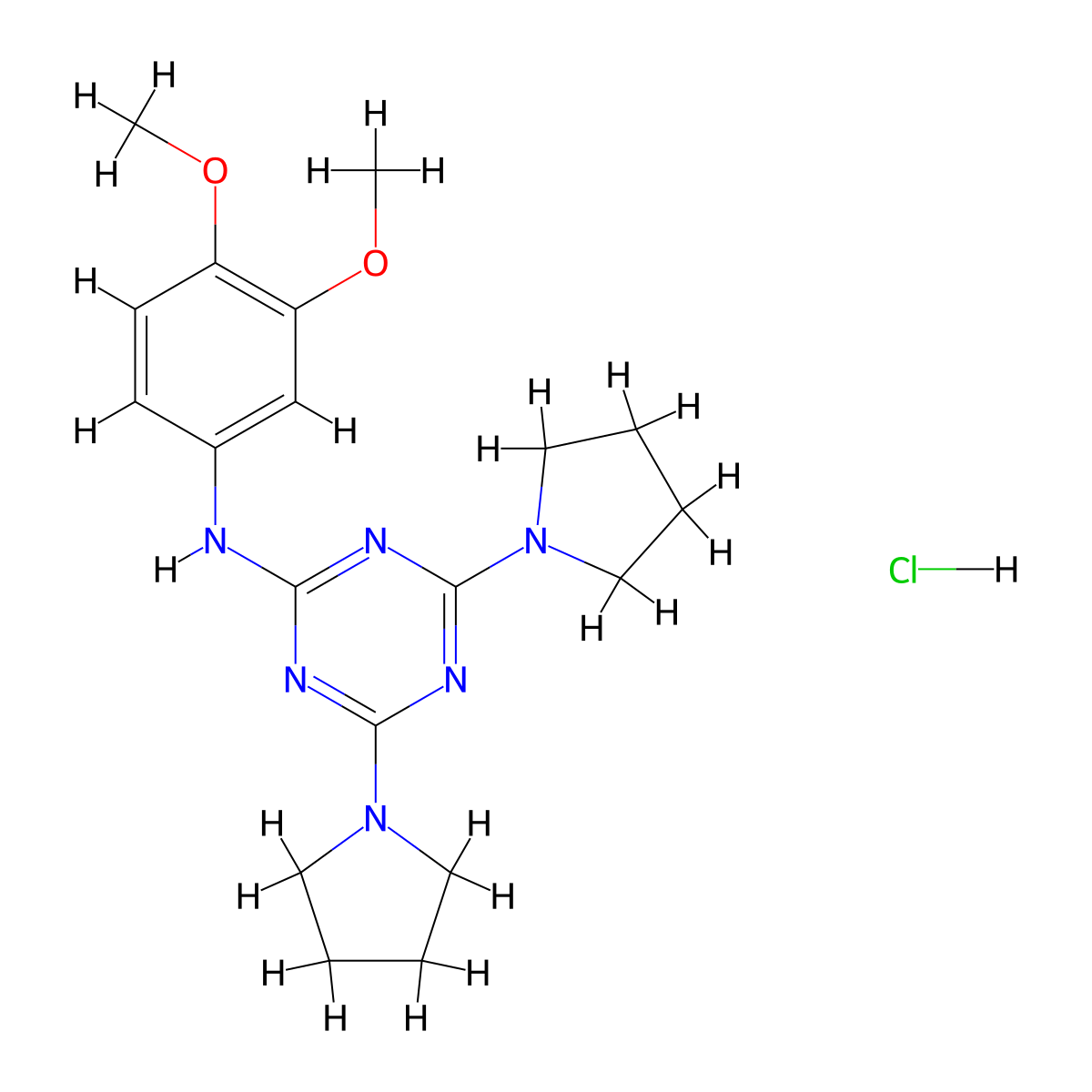 N-(3,4-dimethoxyphenyl)-4,6-di(pyrrolidin-1-yl)-1,3,5-triazin-2-amine hydrochloride molecular structure, CAS 1179452-08-4