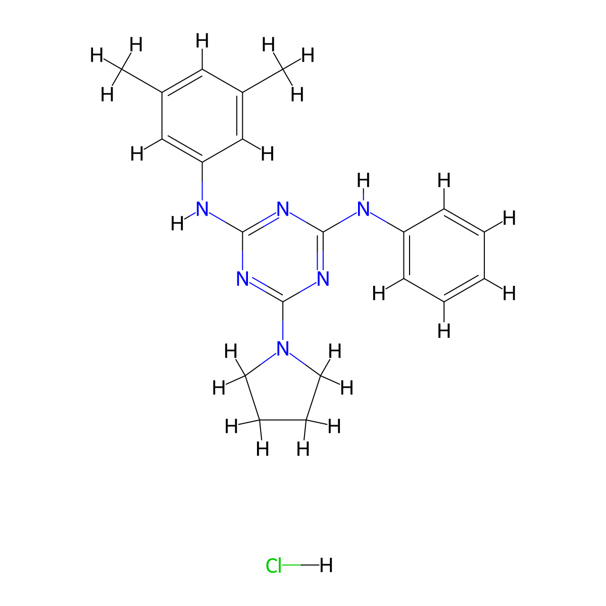 N2-(3,5-dimethylphenyl)-N4-phenyl-6-(pyrrolidin-1-yl)-1,3,5-triazine-2,4-diamine hydrochloride molecular structure, CAS 1179452-27-7