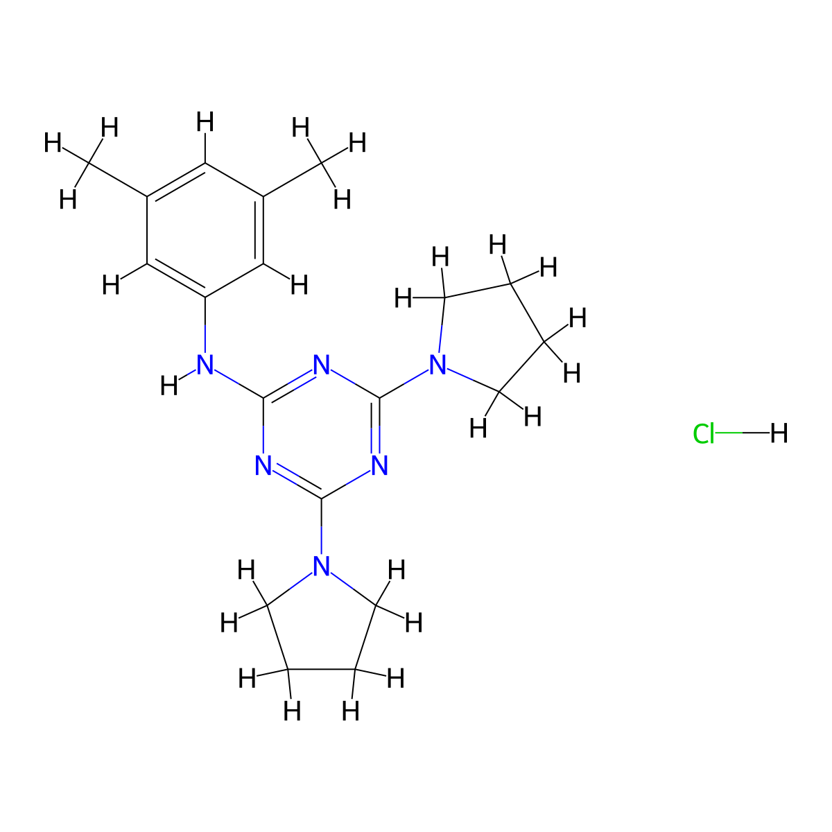 N-(3,5-dimethylphenyl)-4,6-di(pyrrolidin-1-yl)-1,3,5-triazin-2-amine hydrochloride molecular structure, CAS 1179452-88-0