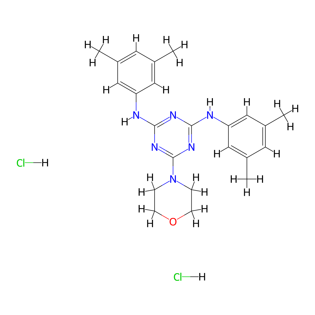 N2,N4-bis(3,5-dimethylphenyl)-6-morpholino-1,3,5-triazine-2,4-diamine dihydrochloride molecular structure, CAS 1179452-95-9