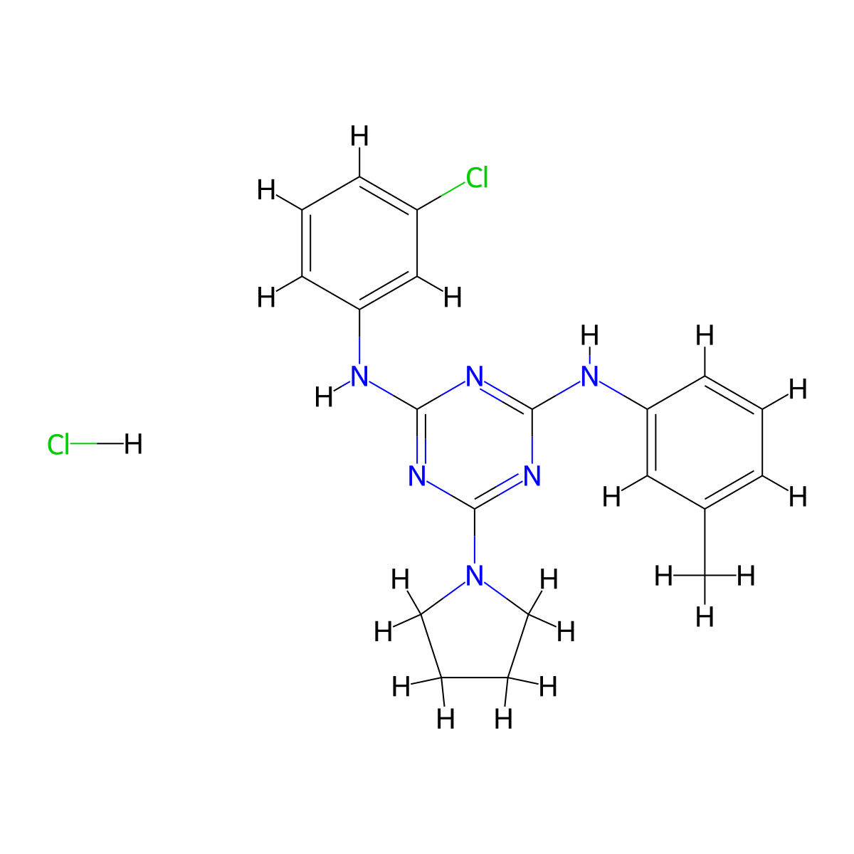 N2-(3-chlorophenyl)-6-(pyrrolidin-1-yl)-N4-(m-tolyl)-1,3,5-triazine-2,4-diamine hydrochloride molecular structure, CAS 1179456-11-1