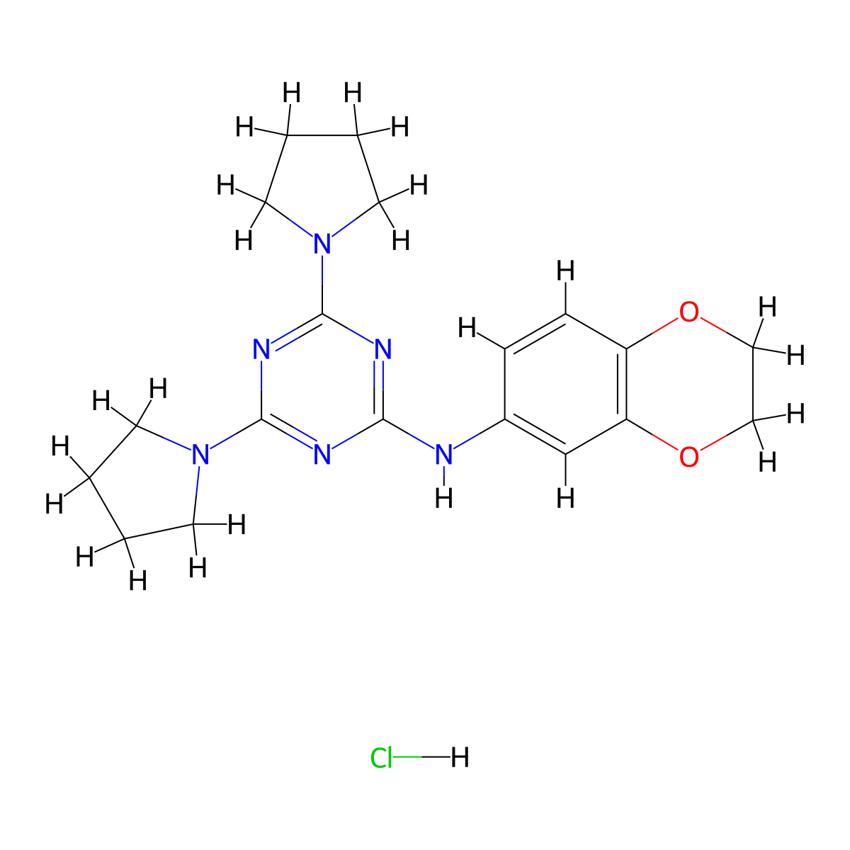 N-(2,3-dihydrobenzo[b][1,4]dioxin-6-yl)-4,6-di(pyrrolidin-1-yl)-1,3,5-triazin-2-amine hydrochloride molecular structure, CAS 1179456-80-4