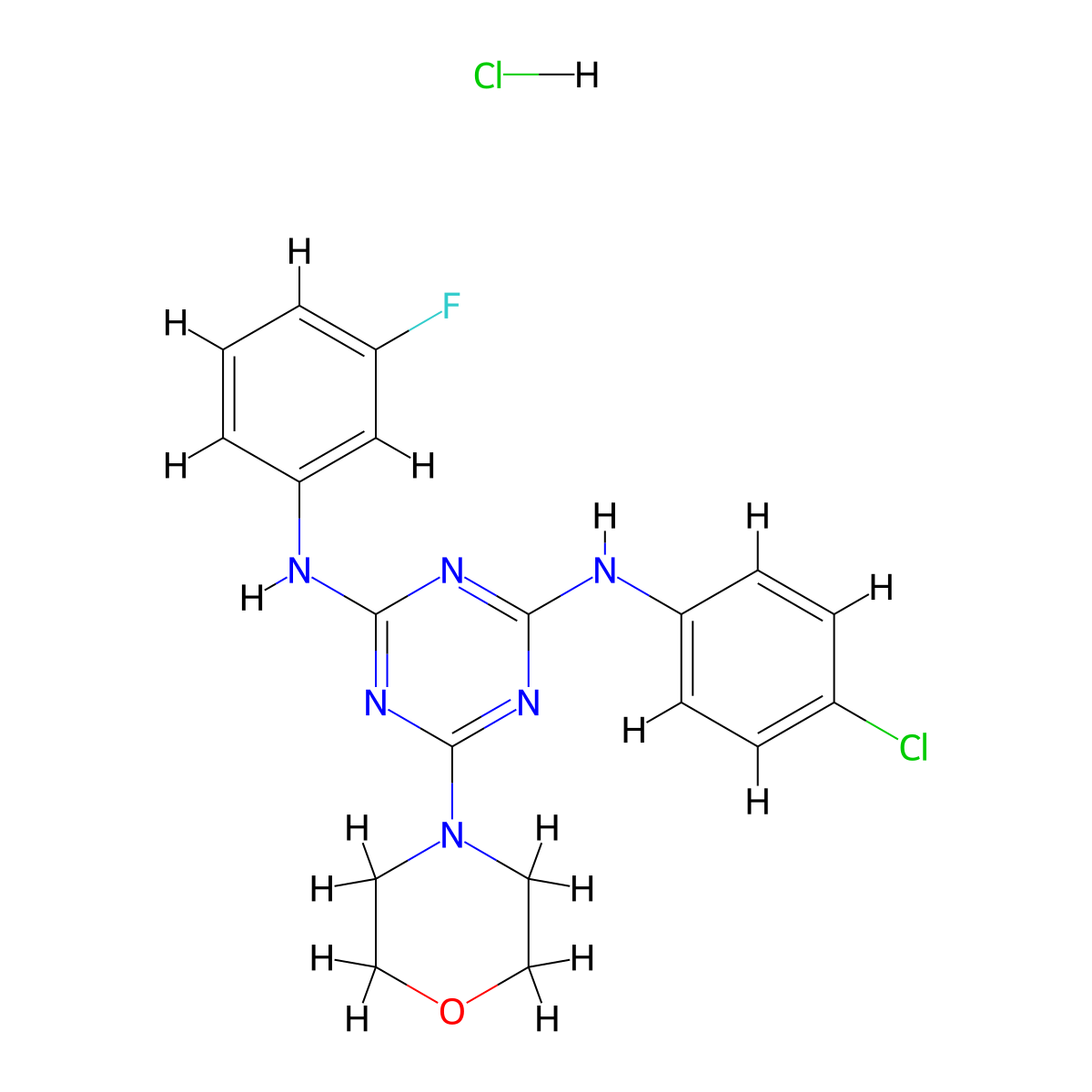 N2-(4-chlorophenyl)-N4-(3-fluorophenyl)-6-morpholino-1,3,5-triazine-2,4-diamine hydrochloride molecular structure, CAS 1179457-83-0