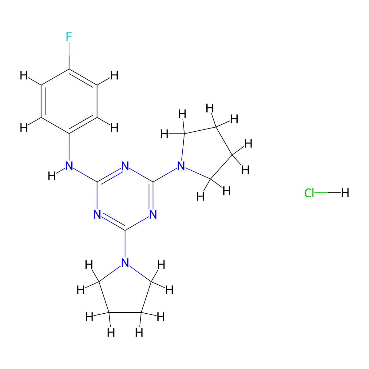 N-(4-fluorophenyl)-4,6-di(pyrrolidin-1-yl)-1,3,5-triazin-2-amine hydrochloride molecular structure, CAS 1179458-49-1