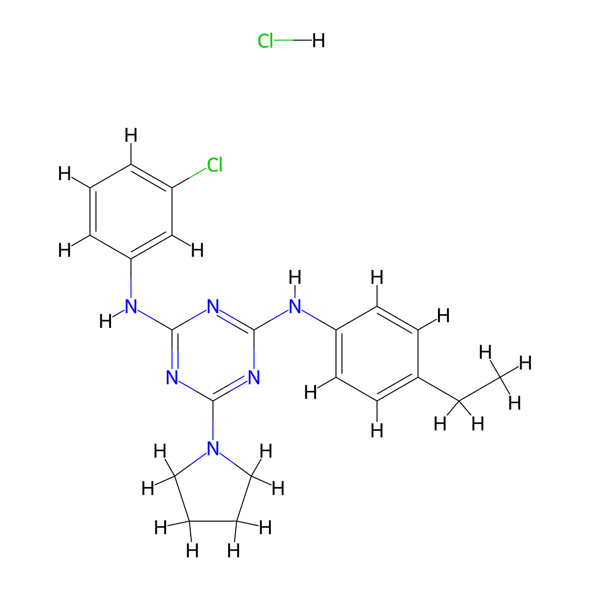 N2-(3-chlorophenyl)-N4-(4-ethylphenyl)-6-(pyrrolidin-1-yl)-1,3,5-triazine-2,4-diamine hydrochloride molecular structure, CAS 1179459-71-2