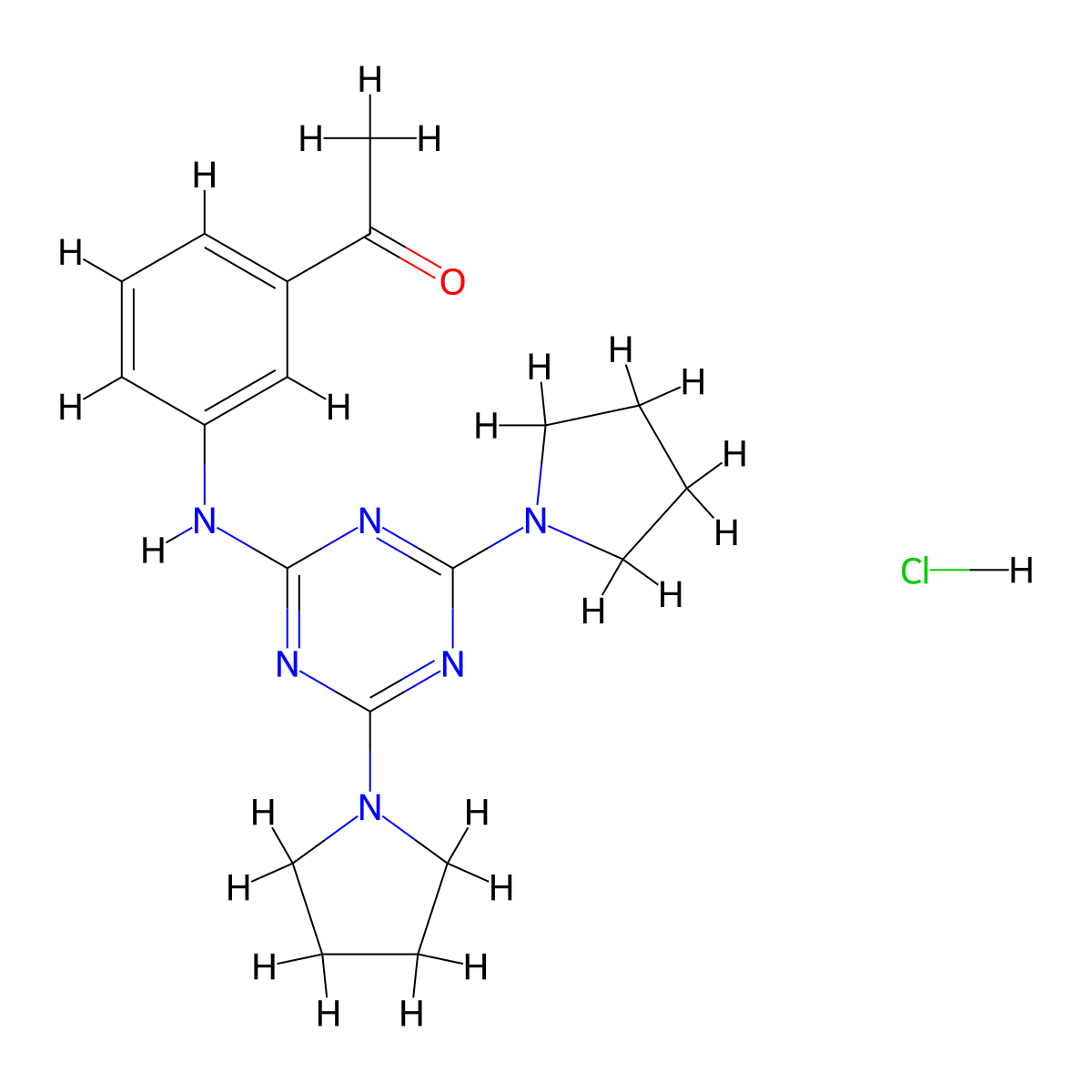 1-(3-{[4,6-Bis(pyrrolidin-1-yl)-1,3,5-triazin-2-yl]amino}phenyl)ethan-1-one hydrochloride molecular structure, CAS 1179459-74-5