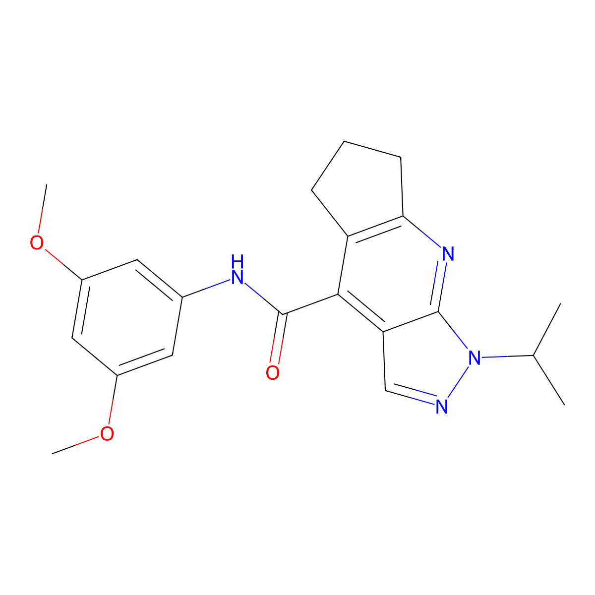 N-(3,5-dimethoxyphenyl)-1-(propan-2-yl)-1,5,6,7-tetrahydrocyclopenta[b]pyrazolo[4,3-e]pyridine-4-carboxamide molecular structure, CAS 1179459-76-7