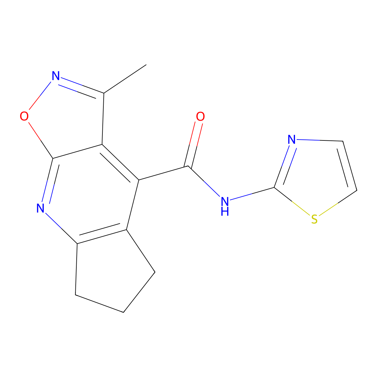 3-methyl-N-(1,3-thiazol-2-yl)-6,7-dihydro-5H-cyclopenta[b][1,2]oxazolo[4,5-e]pyridine-4-carboxamide molecular structure, CAS 1179460-74-2