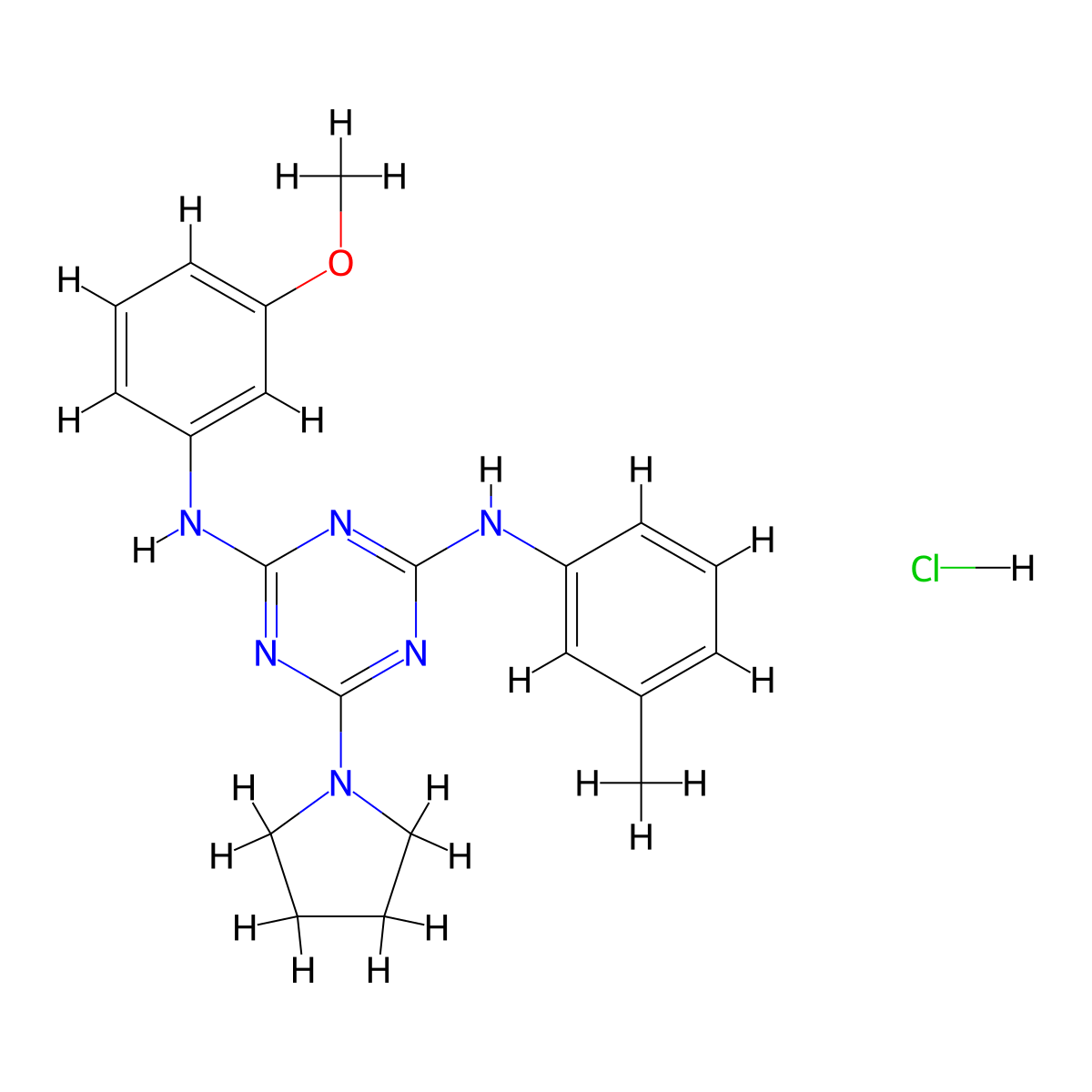 N2-(3-methoxyphenyl)-6-(pyrrolidin-1-yl)-N4-(m-tolyl)-1,3,5-triazine-2,4-diamine hydrochloride molecular structure, CAS 1179461-52-9
