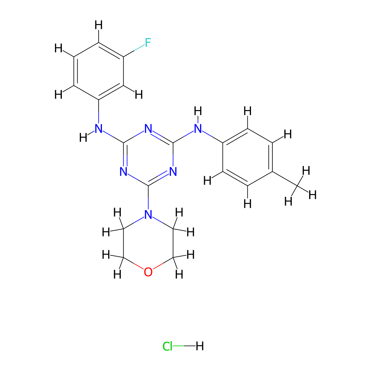 N2-(3-fluorophenyl)-6-morpholino-N4-(p-tolyl)-1,3,5-triazine-2,4-diamine hydrochloride molecular structure, CAS 1179462-64-6
