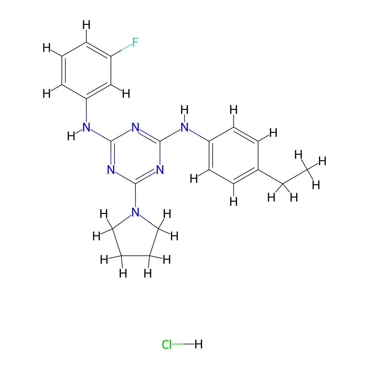 N2-(4-ethylphenyl)-N4-(3-fluorophenyl)-6-(pyrrolidin-1-yl)-1,3,5-triazine-2,4-diamine hydrochloride molecular structure, CAS 1179462-65-7