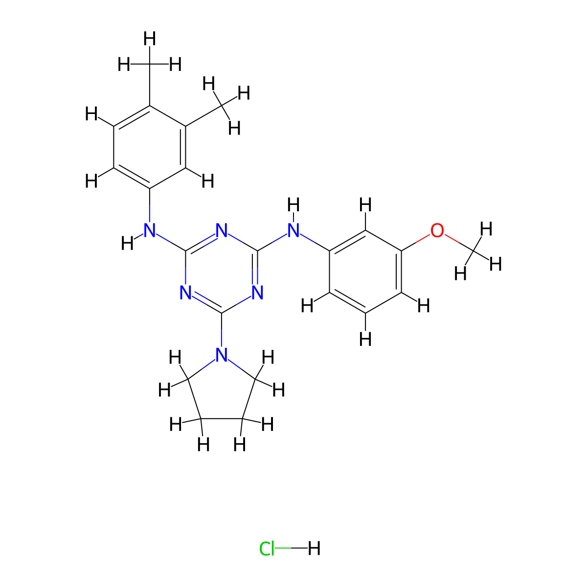 N2-(3,4-dimethylphenyl)-N4-(3-methoxyphenyl)-6-(pyrrolidin-1-yl)-1,3,5-triazine-2,4-diamine hydrochloride molecular structure, CAS 1179463-31-0