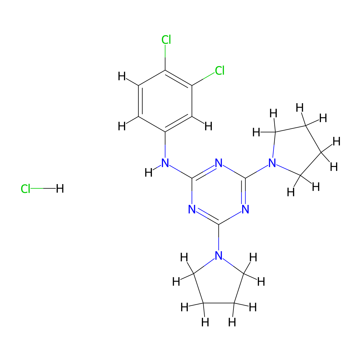 N-(3,4-dichlorophenyl)-4,6-di(pyrrolidin-1-yl)-1,3,5-triazin-2-amine hydrochloride molecular structure, CAS 1179463-60-5