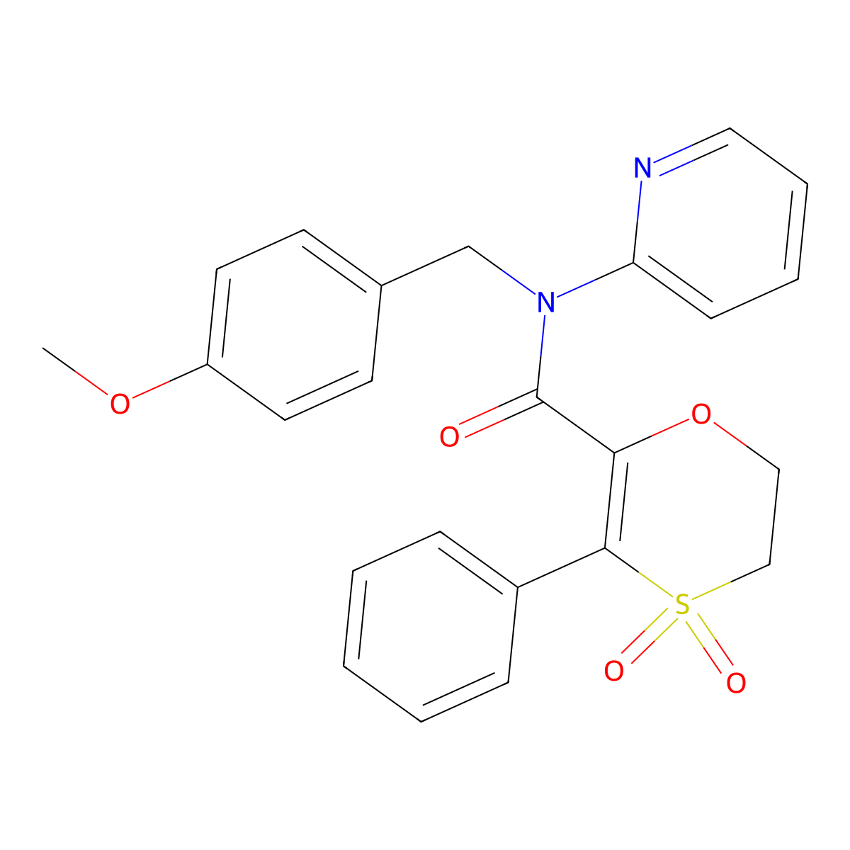 N-(4-methoxybenzyl)-3-phenyl-N-(pyridin-2-yl)-5,6-dihydro-1,4-oxathiine-2-carboxamide 4,4-dioxide molecular structure, CAS 1179464-79-9