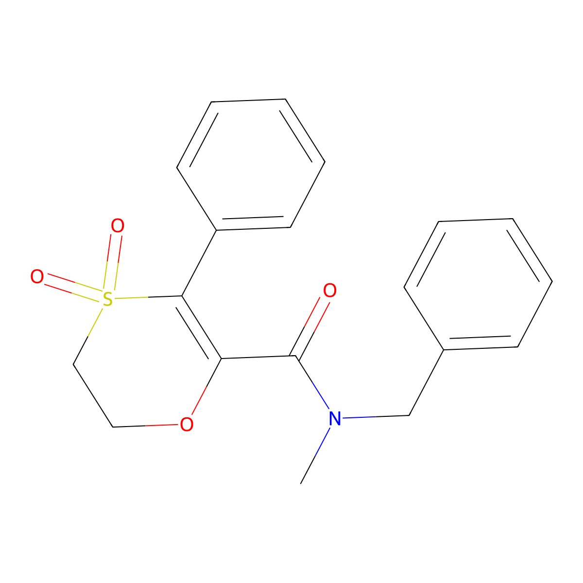 N-benzyl-N-methyl-3-phenyl-5,6-dihydro-1,4-oxathiine-2-carboxamide 4,4-dioxide molecular structure, CAS 1179466-89-7