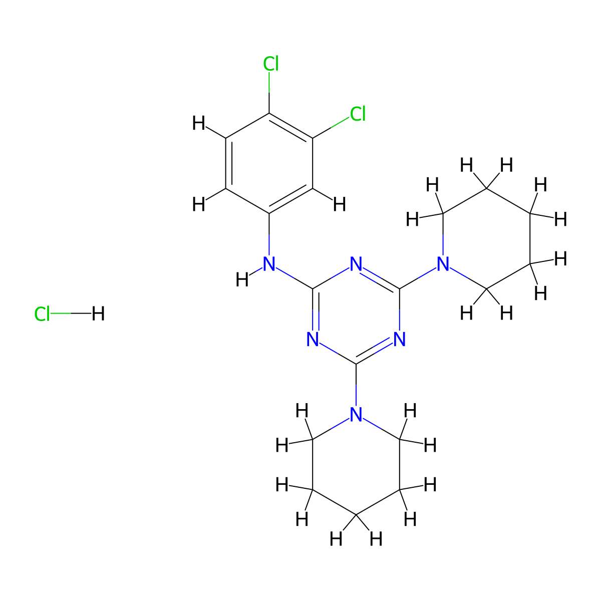 N-(3,4-dichlorophenyl)-4,6-di(piperidin-1-yl)-1,3,5-triazin-2-amine hydrochloride molecular structure, CAS 1179467-27-6
