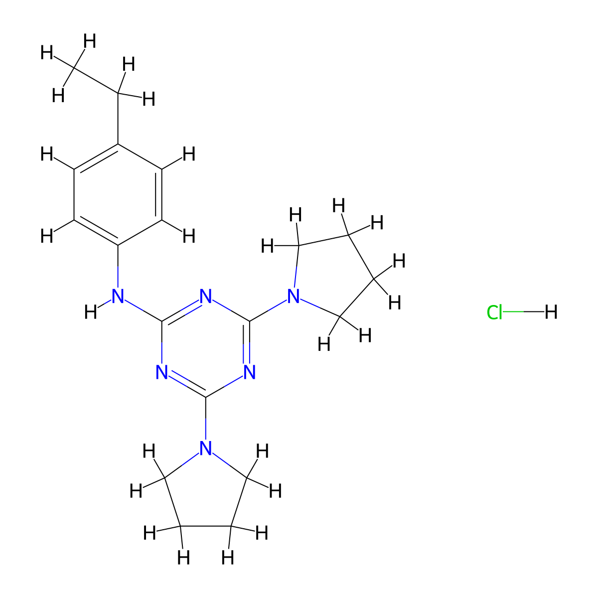 N-(4-ethylphenyl)-4,6-di(pyrrolidin-1-yl)-1,3,5-triazin-2-amine hydrochloride molecular structure, CAS 1179467-70-9