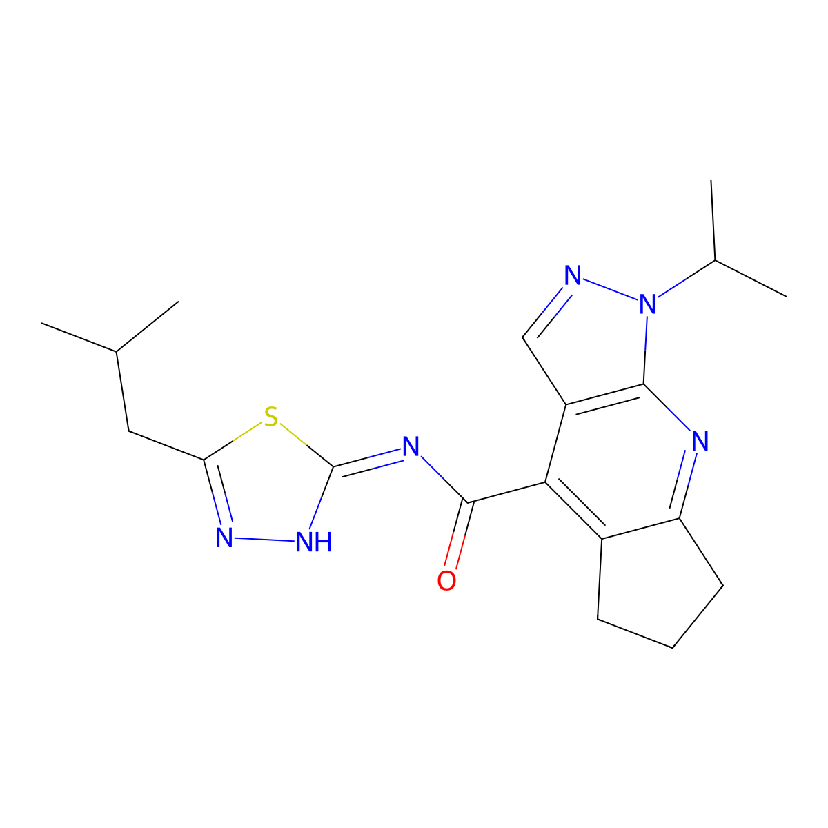 N-(5-isobutyl-1,3,4-thiadiazol-2-yl)-1-isopropyl-1,5,6,7-tetrahydrocyclopenta[b]pyrazolo[4,3-e]pyridine-4-carboxamide molecular structure, CAS 1179468-71-3