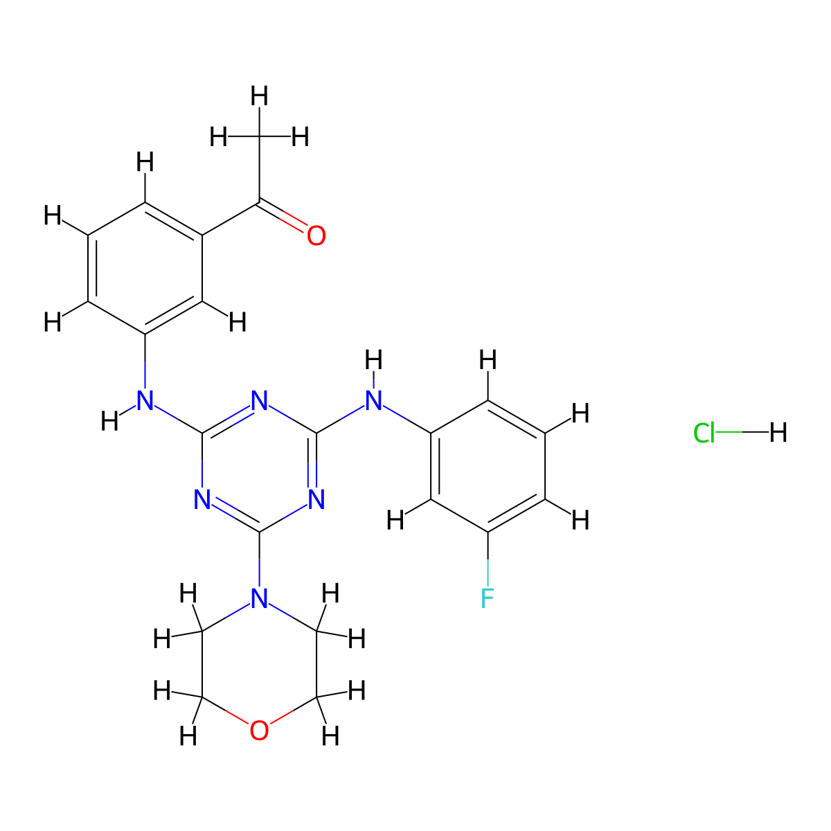 1-(3-((4-((3-Fluorophenyl)amino)-6-morpholino-1,3,5-triazin-2-yl)amino)phenyl)ethanone hydrochloride molecular structure, CAS 1179472-76-4