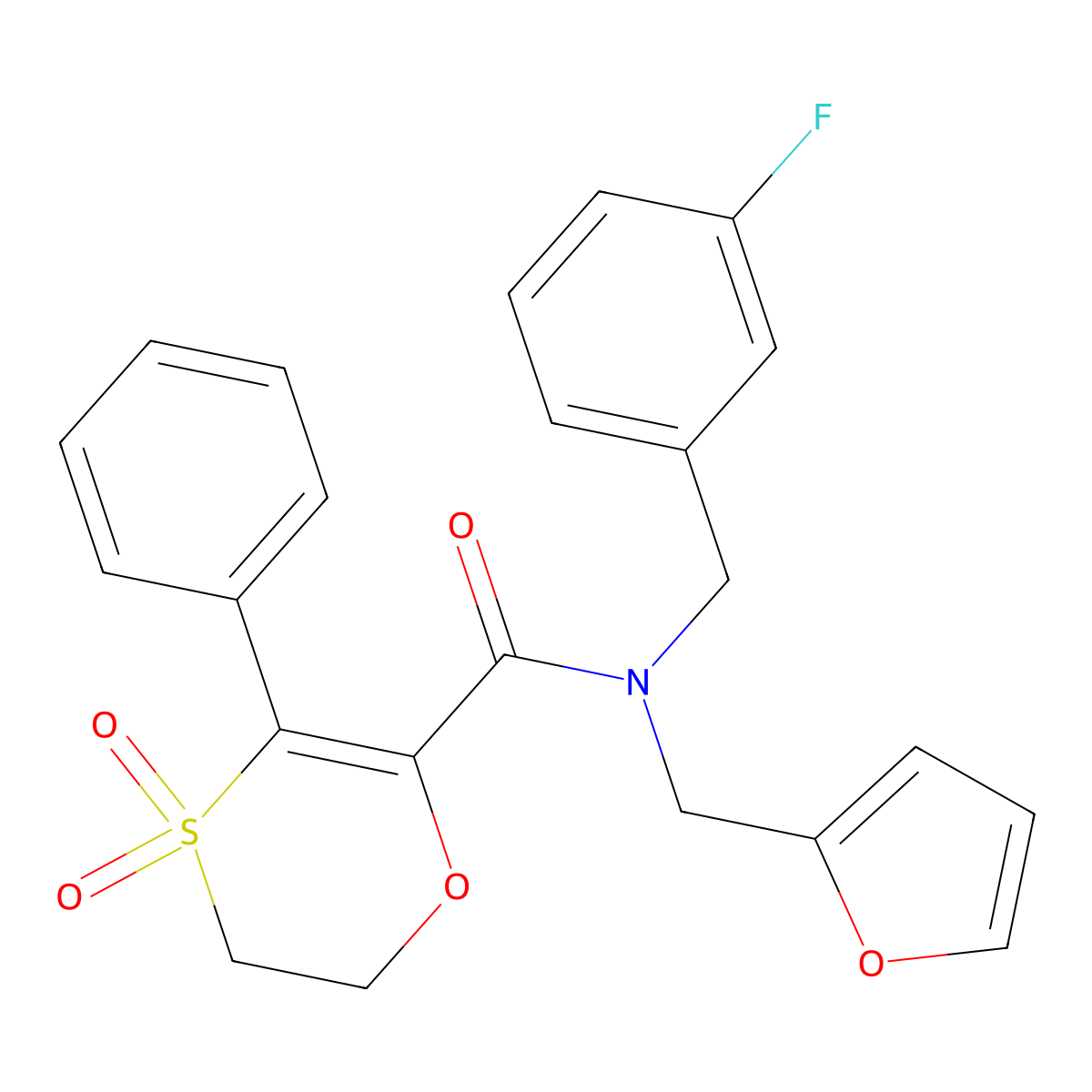 N-(3-fluorobenzyl)-N-(furan-2-ylmethyl)-3-phenyl-5,6-dihydro-1,4-oxathiine-2-carboxamide 4,4-dioxide molecular structure, CAS 1179473-12-1