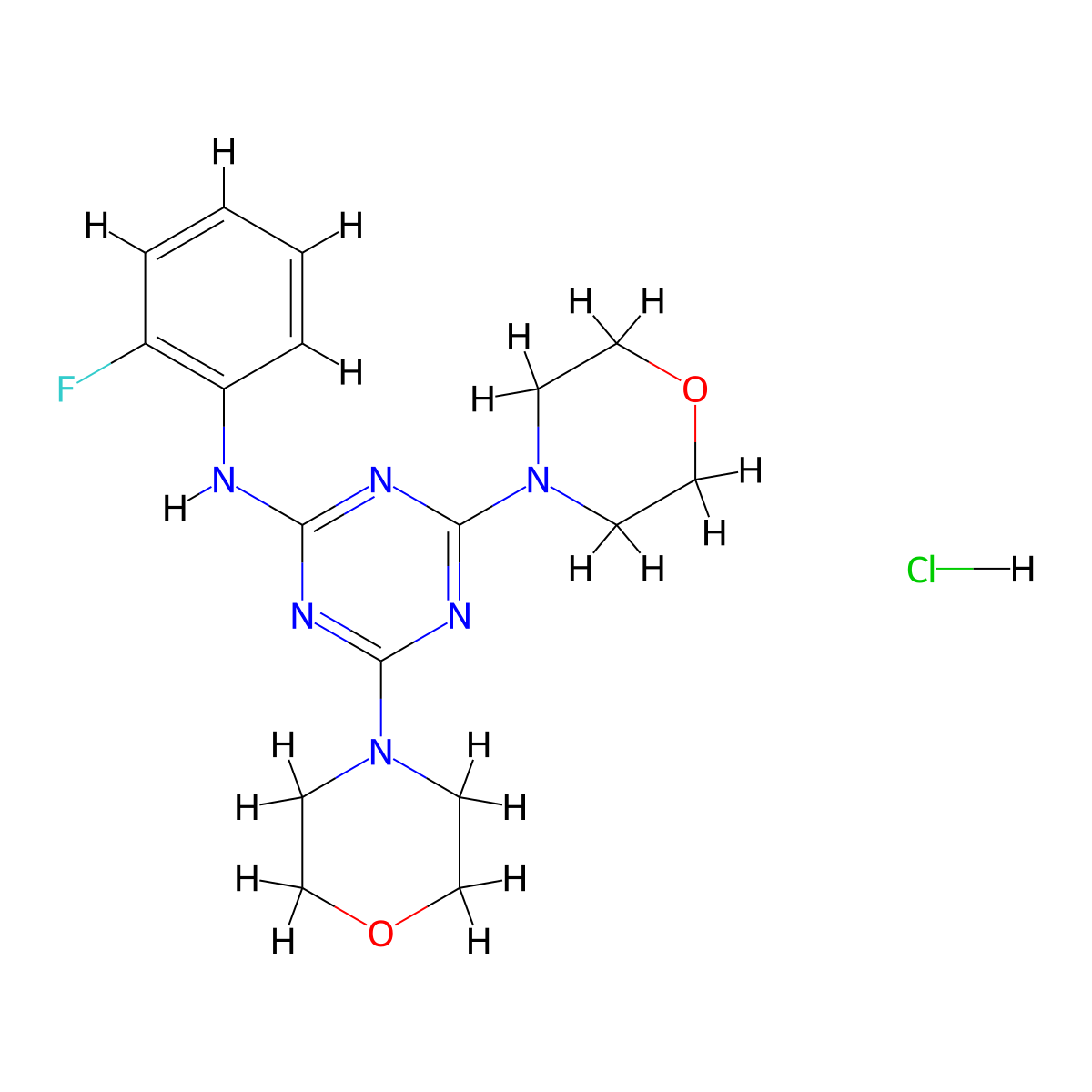 N-(2-fluorophenyl)-4,6-dimorpholino-1,3,5-triazin-2-amine hydrochloride molecular structure, CAS 1179473-48-3