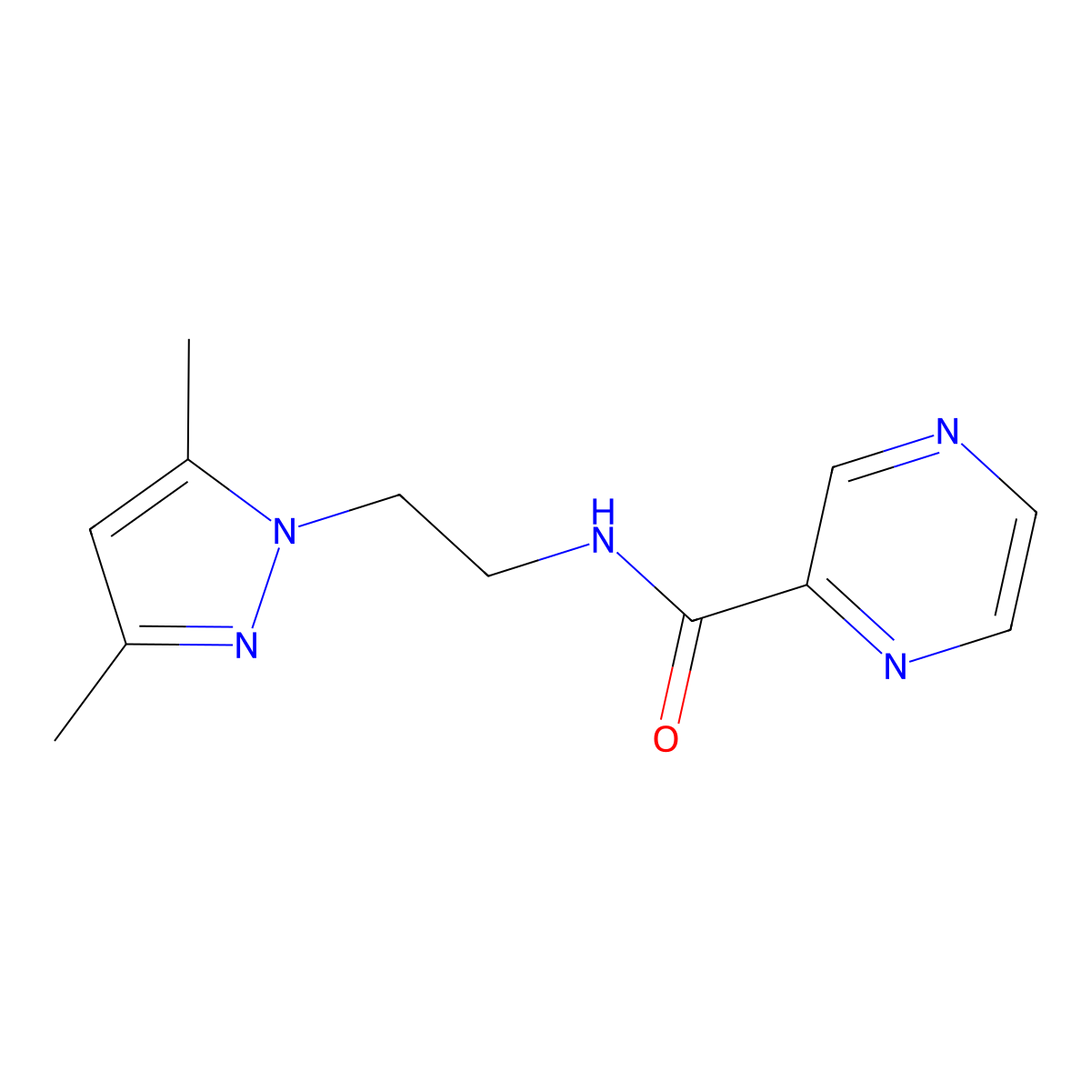 N-(2-(3,5-dimethyl-1H-pyrazol-1-yl)ethyl)pyrazine-2-carboxamide molecular structure, CAS 1179474-91-9